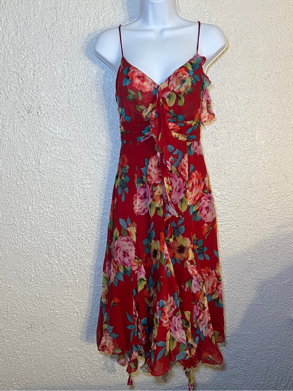 Vintage Karen Millen Silk Chiffon Ruffle Coquette Fairycore Midi Dress